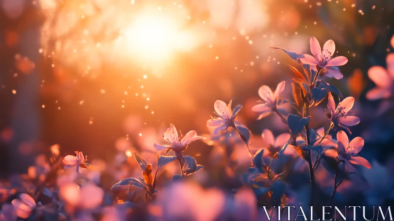 Pink Flowers Luminous Sunset Bokeh.