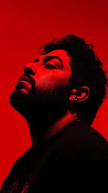 High-contrast red gel portrait isolates dramatic male profile lighting