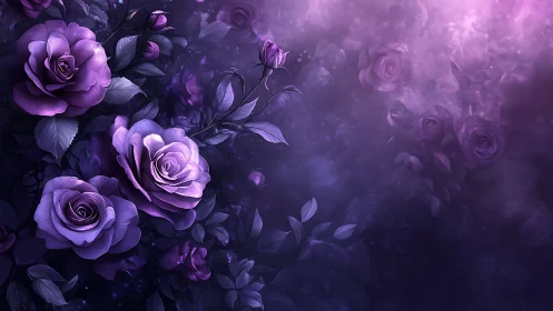 Purple Roses Digital Composition with Atmospheric Depth.