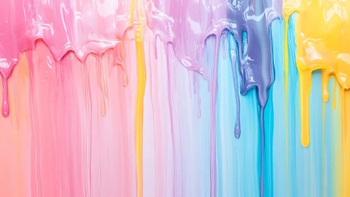 Viscous multicolor paint drips forming vertical pastel gradients