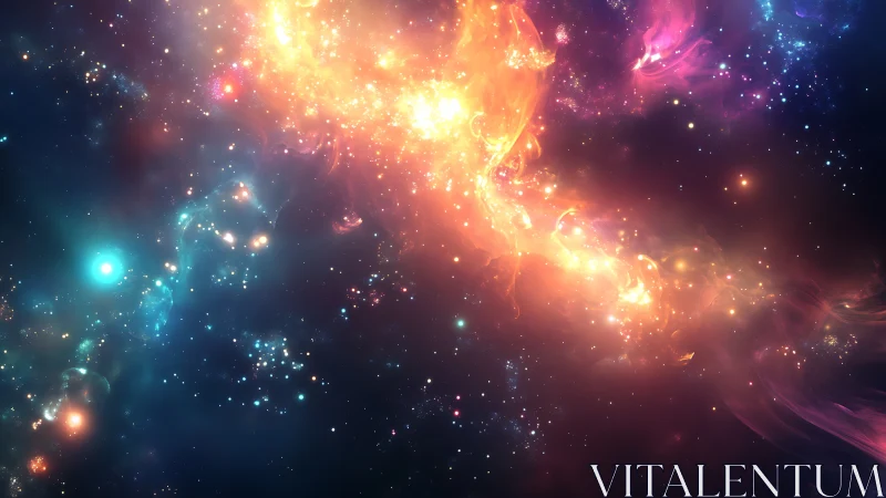 Glowing cosmic nebula river gently winding through starlight.