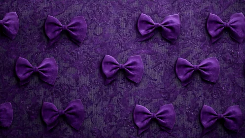 Purple Velvet Bows Pattern Against Textured Damask Backdrop.