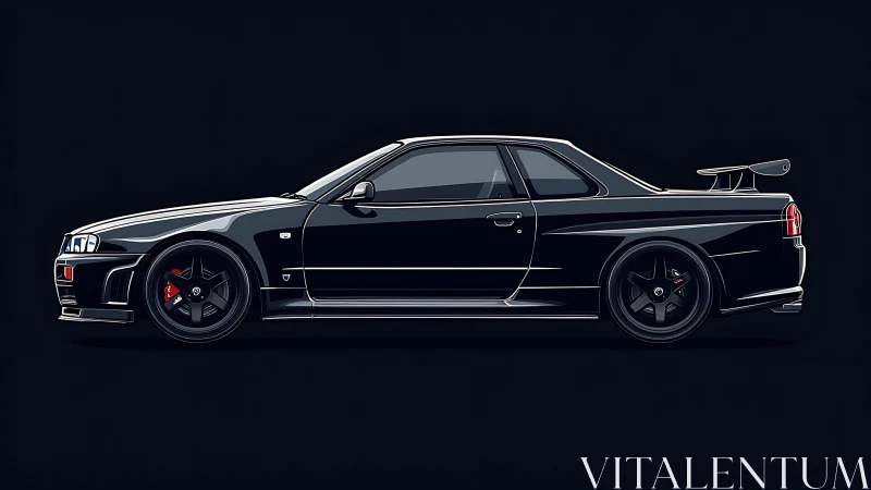 Side-elevation vector profile of black tuned sport coupe