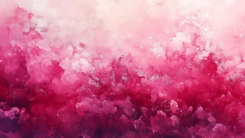 Abstract pink and crimson cloudscape painting with dreamy texture.