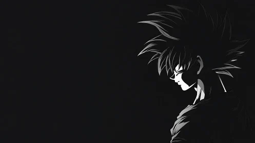 Monochrome anime warrior profile in dramatic rim light.