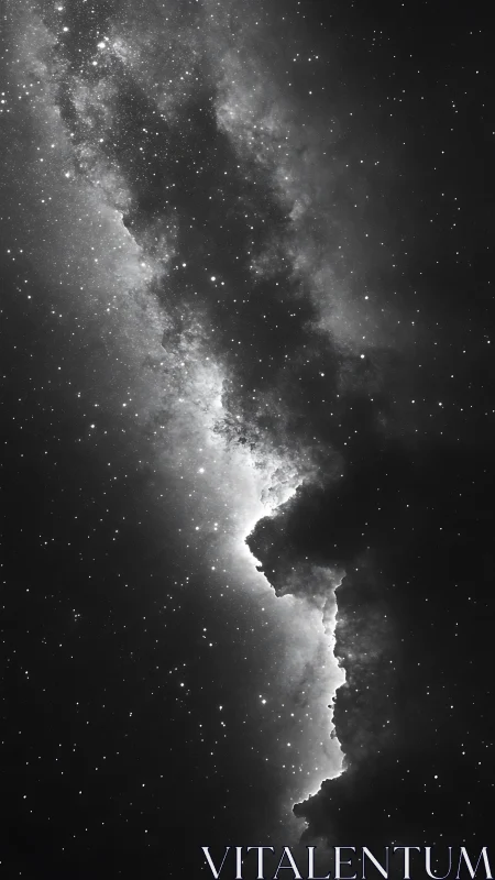 Monochrome stellar rift cutting through dense star field.