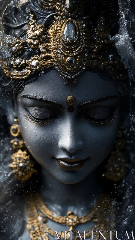 Midnight goddess breathes in gold dusted cosmic silence