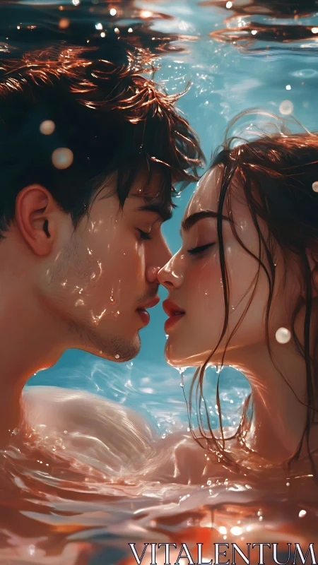 Underwater Kiss. Luminescent Romance in Water.