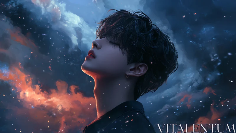 Dreaming under stormlit skies with embers of quiet hope.