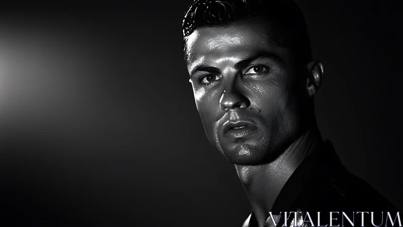 Glossed portrait locks a silver gaze in stark studio shadows