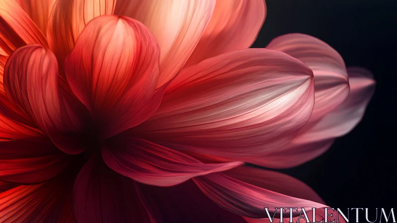 Digital close-up renders layered red and pink flower petals