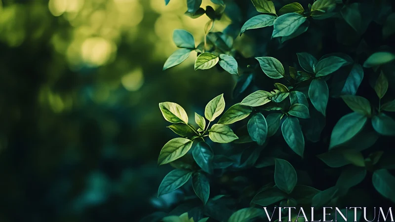 Selective-focus foliage with luminous bokeh field rendering.