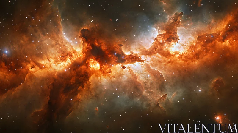 Expansive orange nebula cloud with scattered bright stars.