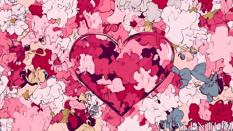 Heart Shape Composed of Layered Floral Elements in Varied Pink Tones