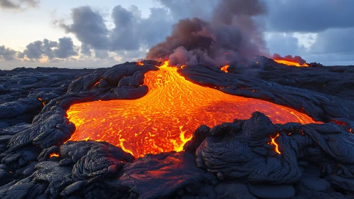 Active Lava Flow from Volcanic Eruption.