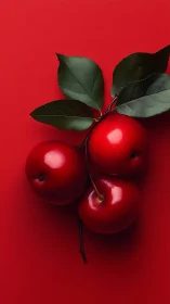Glossy red apples rest against saturated crimson backdrop