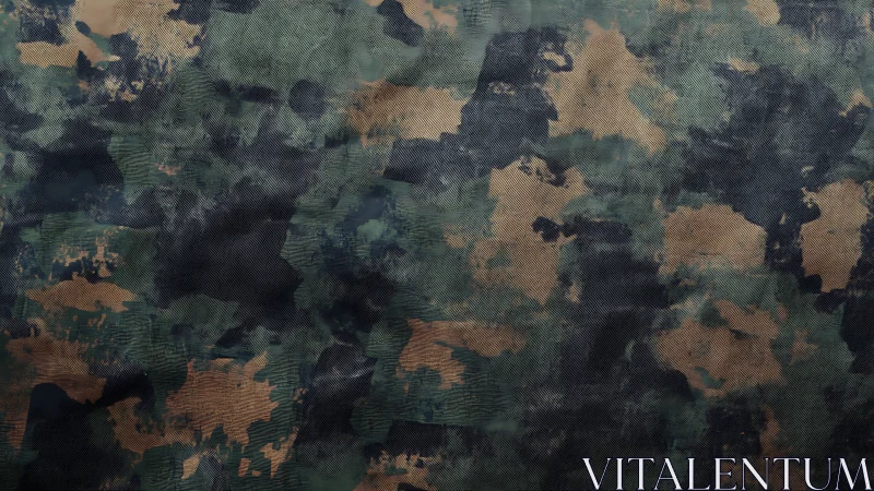 Military camouflage fabric shows worn woodland pattern