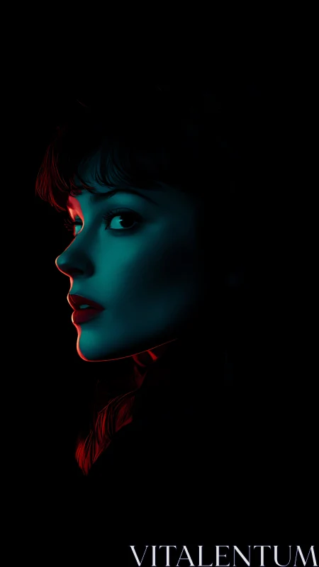 Cyan and red rim-lit female profile renders cinematic tension