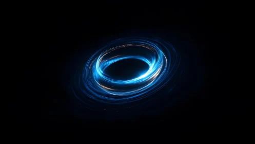 Glowing Blue Light Ring on Black Background, Futuristic Digital Art.