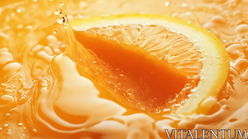 Macro Citrus Liquid Suspension: Explosive Amber Droplet in Motion.