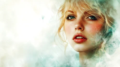 Digital portrait of young woman in soft abstract haze.