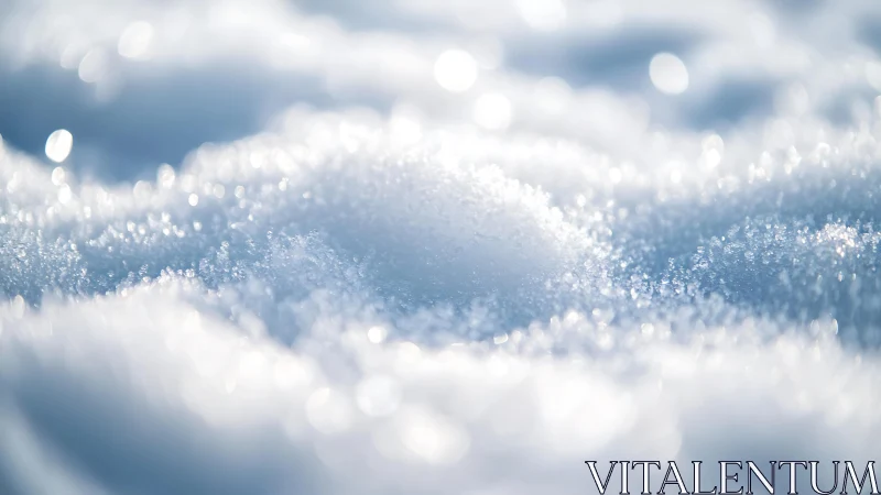 Close-up of sparkling snow with soft focus, dreamy winter style.