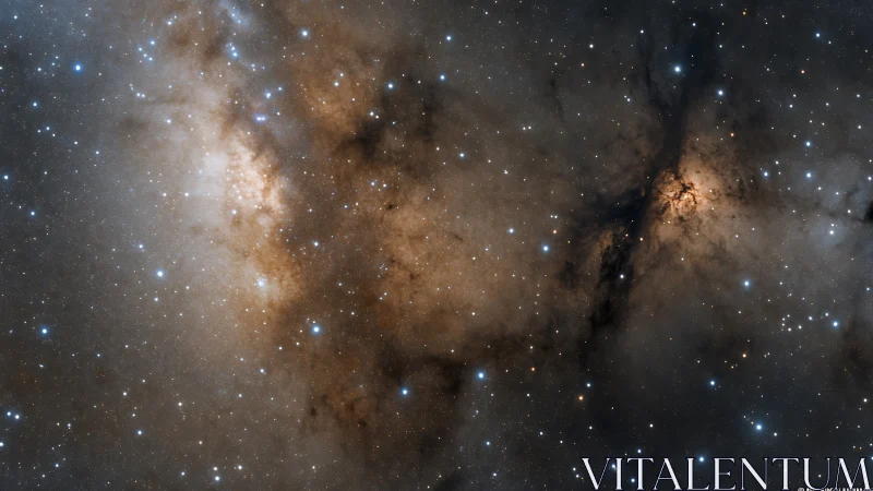 Star-sown dust rivers winding through a golden galactic heart.