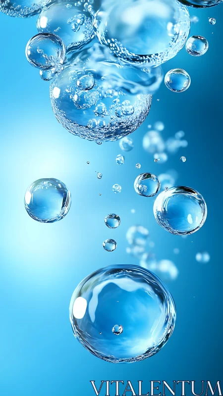 Glistening water bubbles drifting through calm blue light.