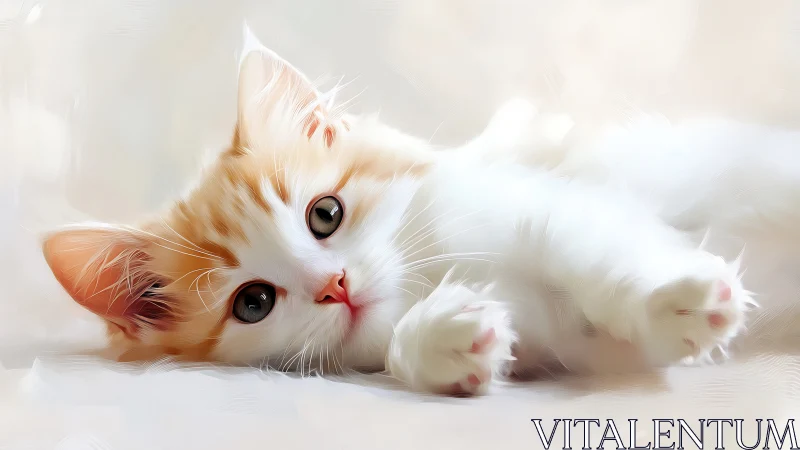Ginger and White Kitten Lying Down with Expressive Eyes.