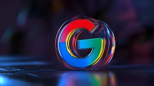 Vibrant 3D Google Logo in Neon Glass Style on Dark Background.