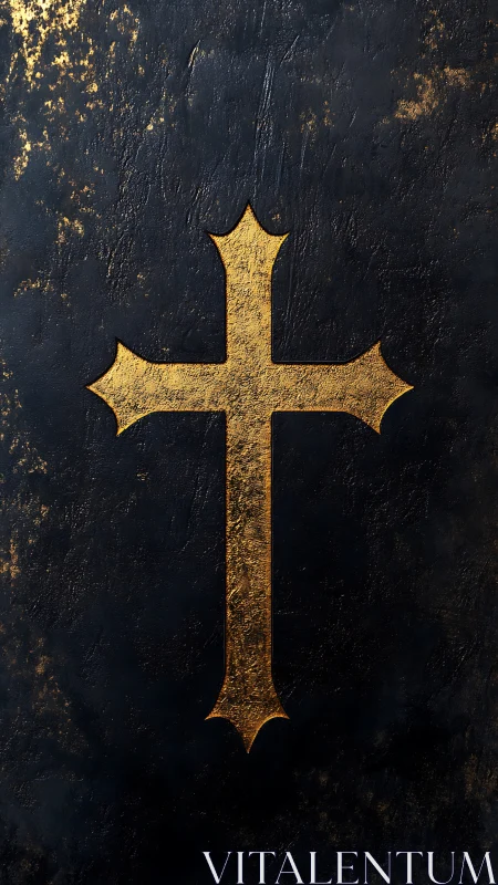 Gilded textured cross on distressed midnight backdrop.