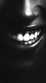 High contrast macro photograph isolates smile and facial texture