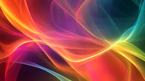 Vivid flowing light waves in multicolor abstract background.