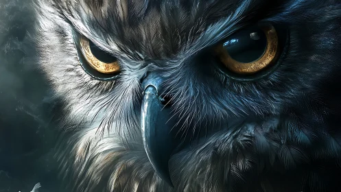 Intense Close-Up of Owl Face in Hyper-Realistic Digital Art.