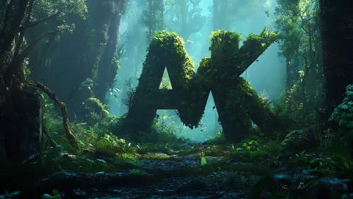 Moss-covered stone archway in deep forest environment