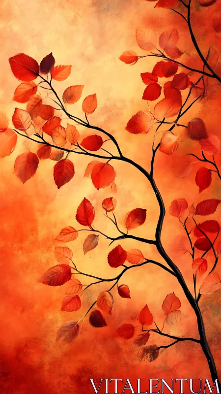Amber leaves swing gracefully across a painted autumn sky