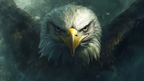 Majestic Bald Eagle Portrait in Dramatic Digital Art Style.