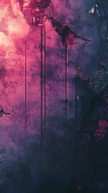 Cracked neon wall bleeds vertical shadows into darkness