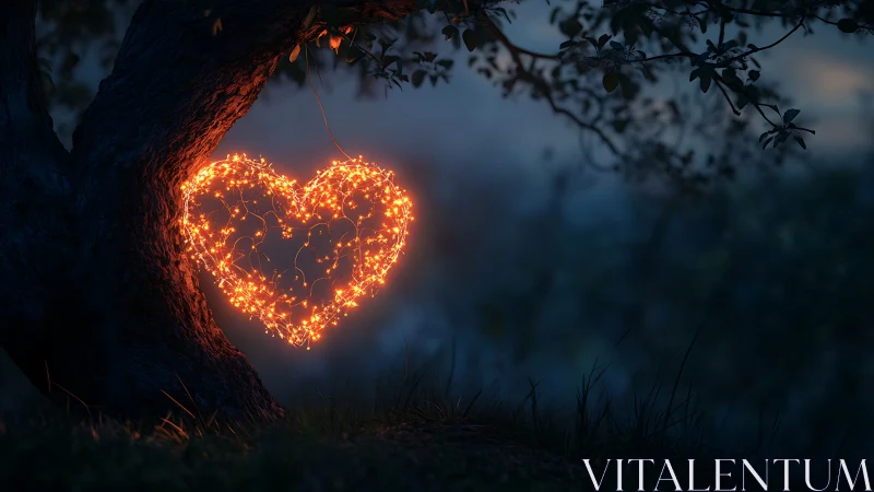Luminous Heart Cradled in Ancient Tree Bark.