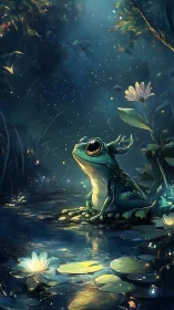 Moonlit frog philosopher listens to firefly constellations