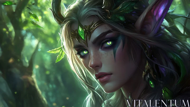 Forest elf guardian meets your gaze with glowing calm