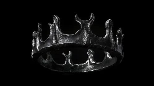 Black metal crown ring with jagged sculpted spikes.