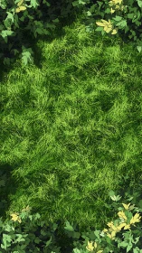 Top view digital illustration shows grass field and foliage