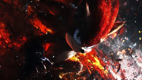 Red energy hedgehog rendered in dynamic blazing motion