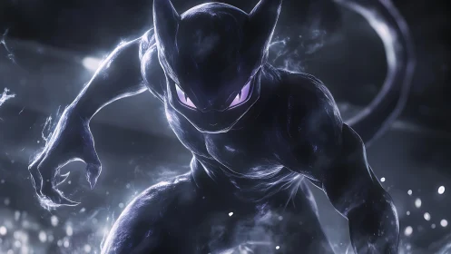 Dark humanoid creature in dynamic forward stance at night.