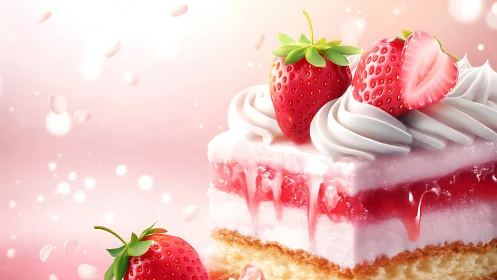 Strawberry Shortcake with Whipped Cream - Soft Pink Pastry.