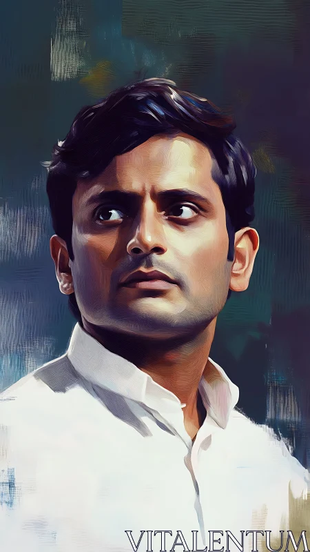 Resolute gaze in painted light, a modern classic portrait.