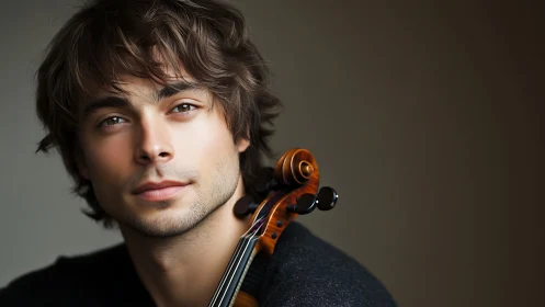 Portrait of violinist with warm lighting and soft focus.