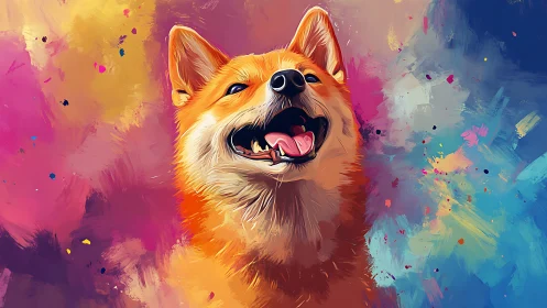 Digital dog portrait against abstract multicolor background.