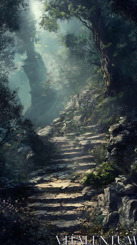 Secret Forest Path Glowing with Dappled Light